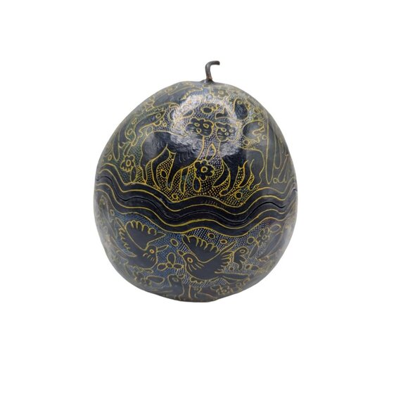 Handcrafted Maque Decorative Gourd With Intricate Carvings & Natural Wax Finish - Picture 2 of 13